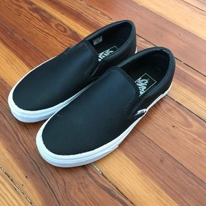 Vans - black leather slip ons